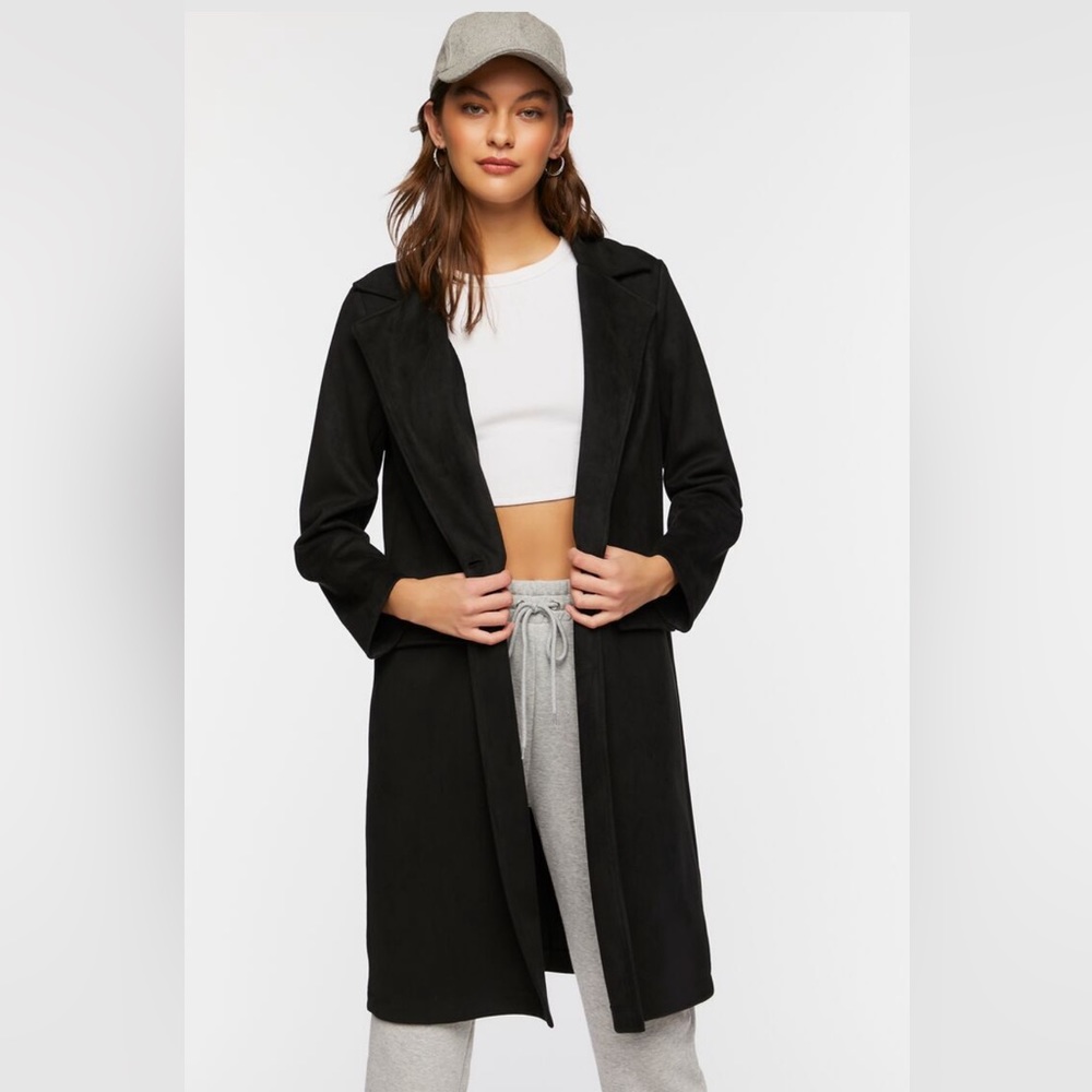 Faux Suede Trench Coat